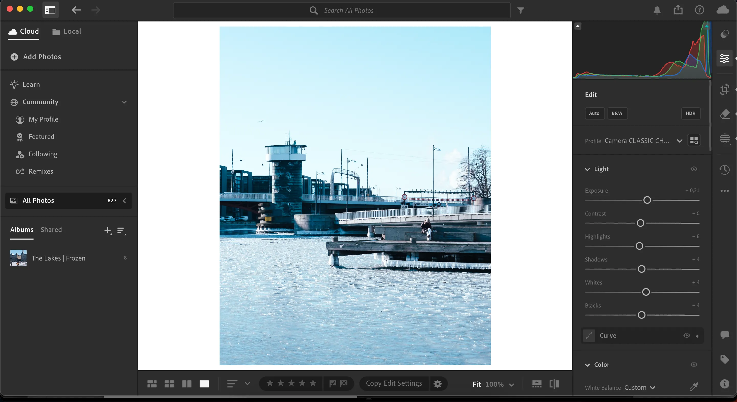Giao diện người dùng đơn giản và trực quan của Lightroom CC