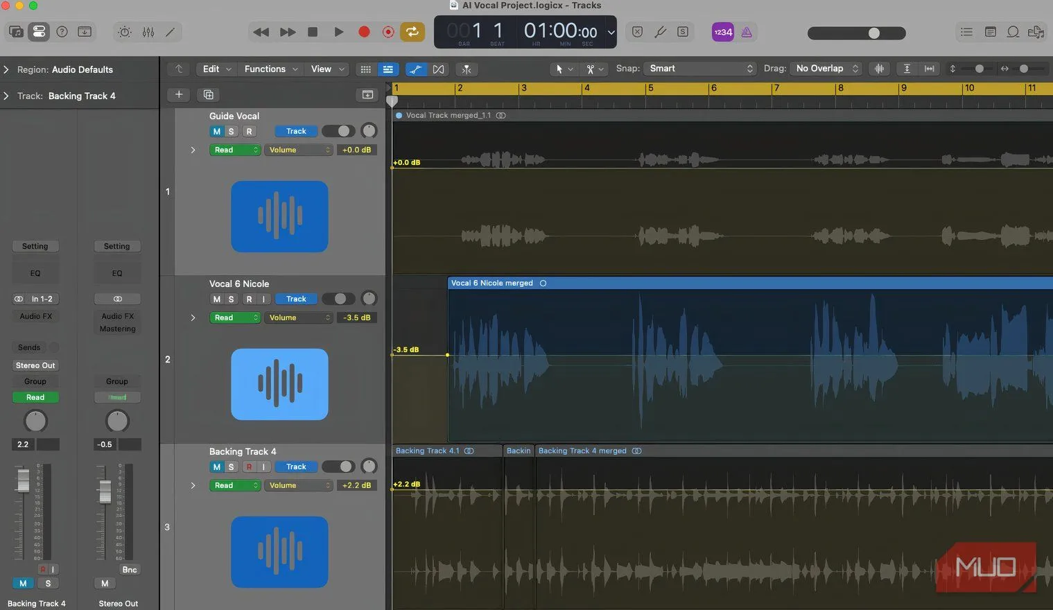 Giao diện phần mềm Logic Pro 11 hiển thị trang sắp xếp các bản nhạc và track âm thanh để chỉnh sửa âm thanh.