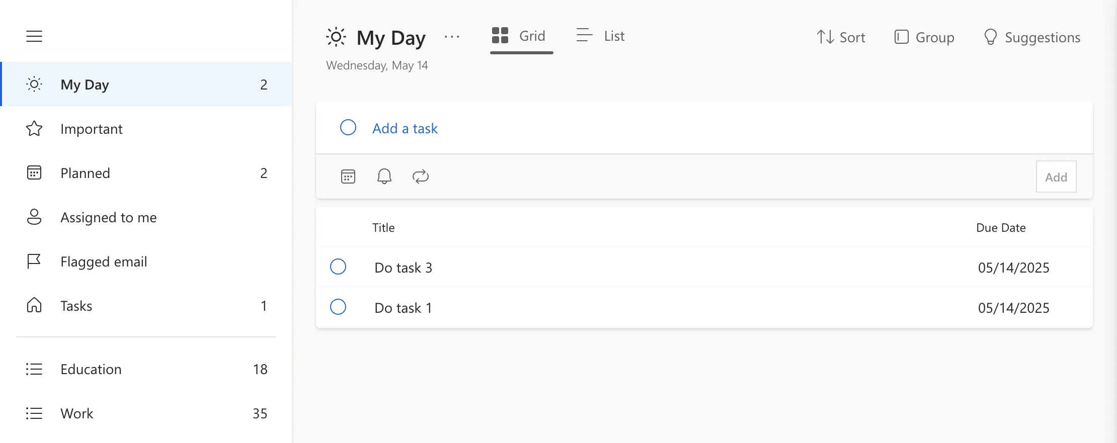 Giao diện phần &quot;My Day&quot; trong Microsoft To Do, hiển thị các nhiệm vụ trong ngày