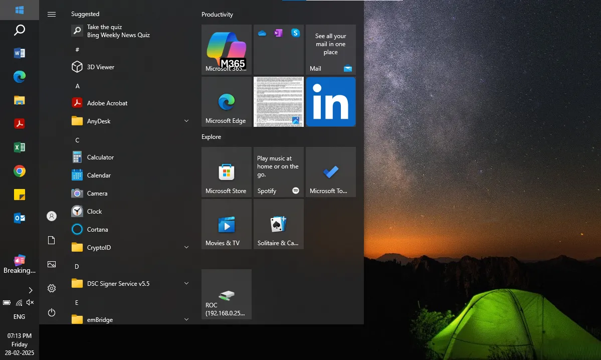 Giao diện Start Menu và thanh Taskbar của Windows 10 đặt bên trái màn hình
