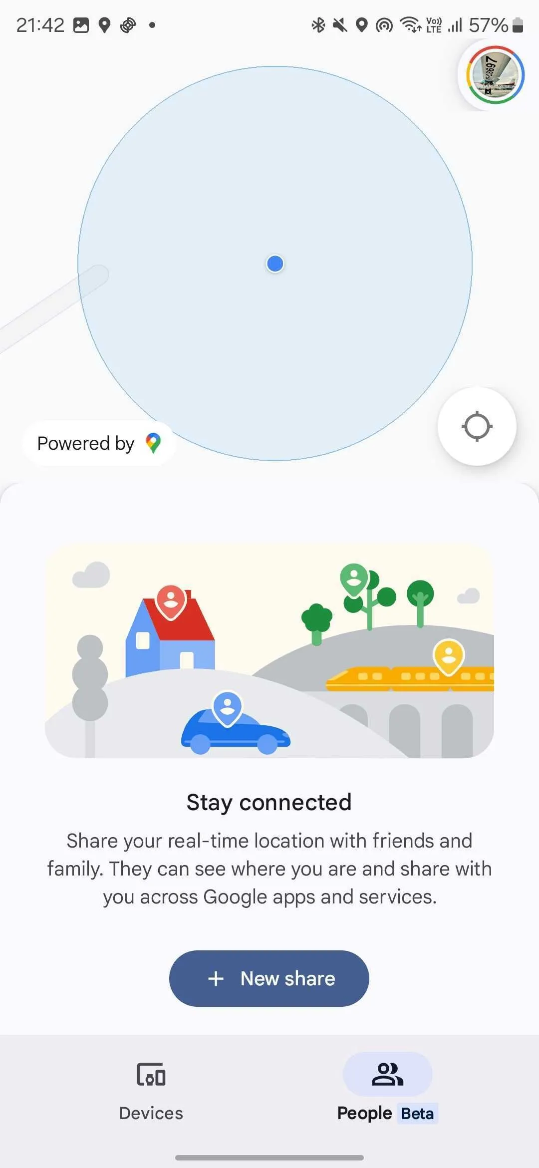 Giao diện tab People (Beta) trong ứng dụng Find My Device