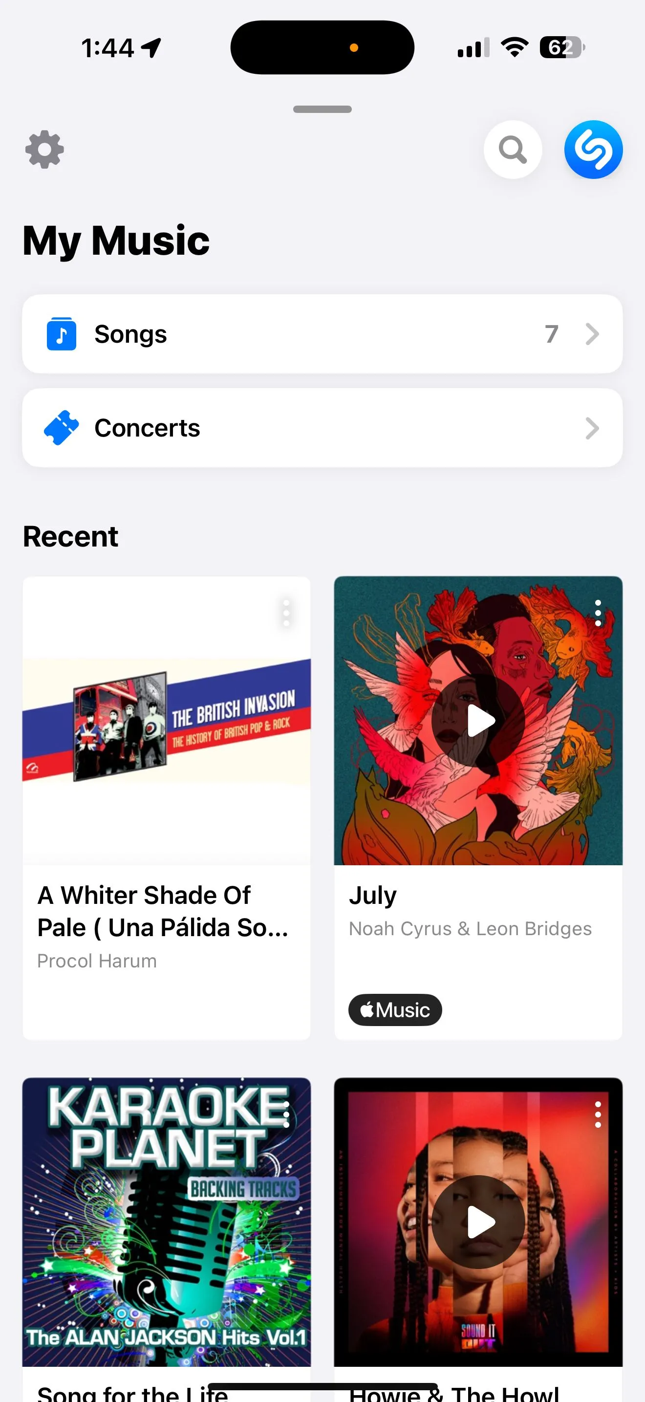 Giao diện thư viện nhạc đã nhận diện trên ứng dụng Shazam