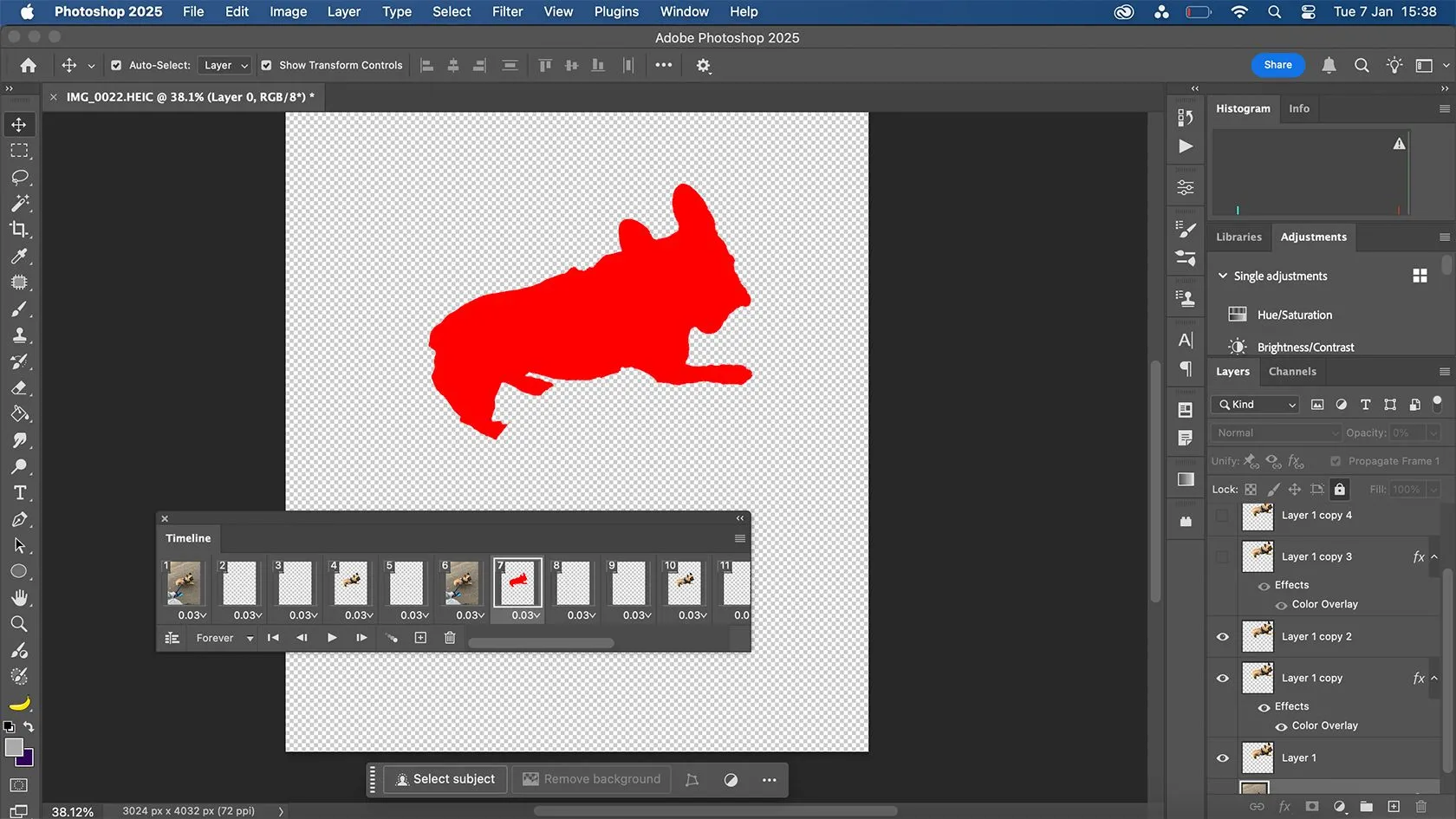Giao diện Timeline Animation của Photoshop, cho phép người dùng tạo ảnh GIF hoặc video ngắn từ các lớp