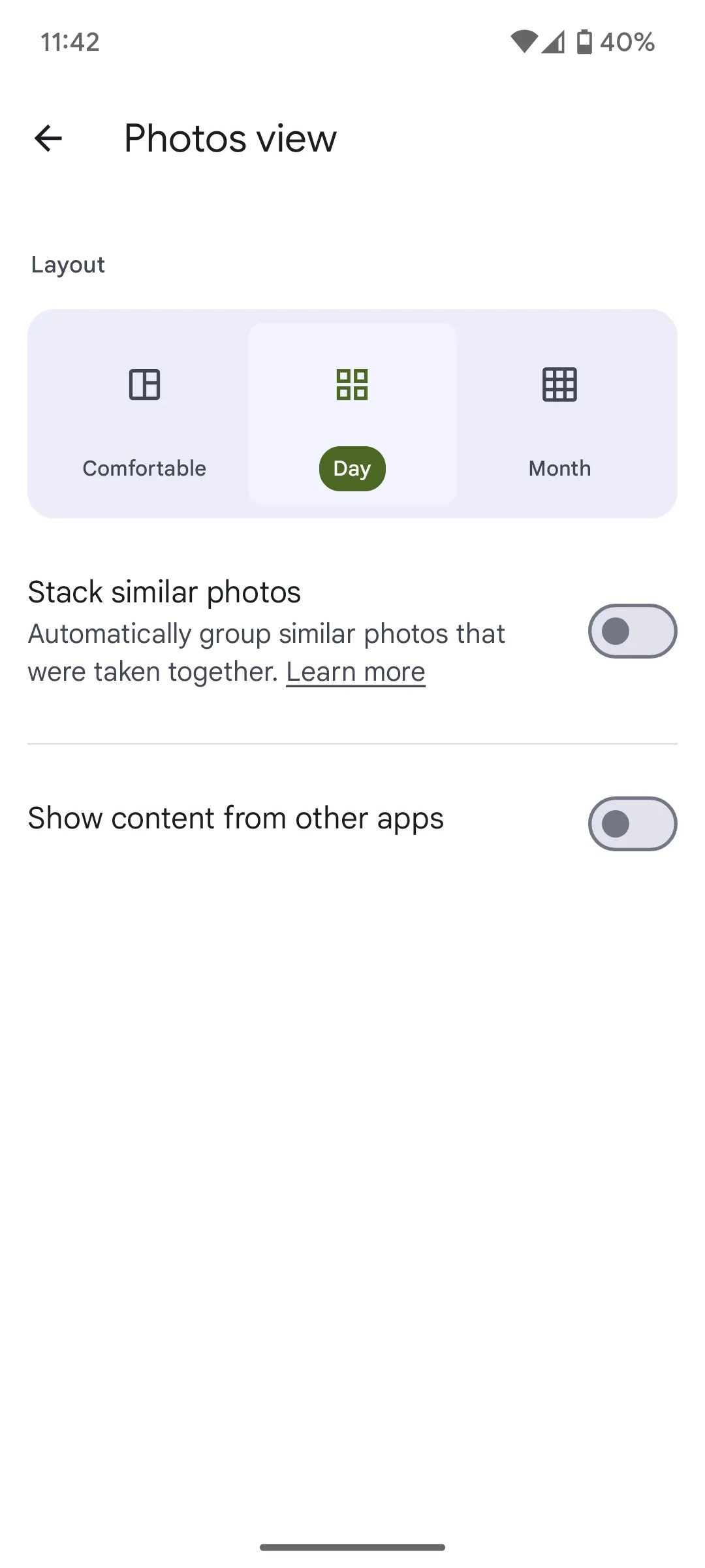 Giao diện tùy chọn ẩn ảnh rác từ ứng dụng khác trong Google Photos