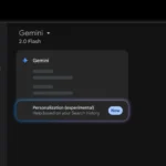 Giao diện tùy chọn tính năng cá nhân hóa (experimental) trên Google Gemini.