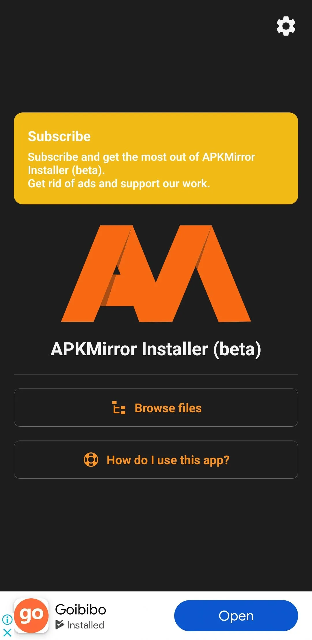 Giao diện ứng dụng APKMirror Installer trên điện thoại Android, giúp cài đặt file APK dễ dàng