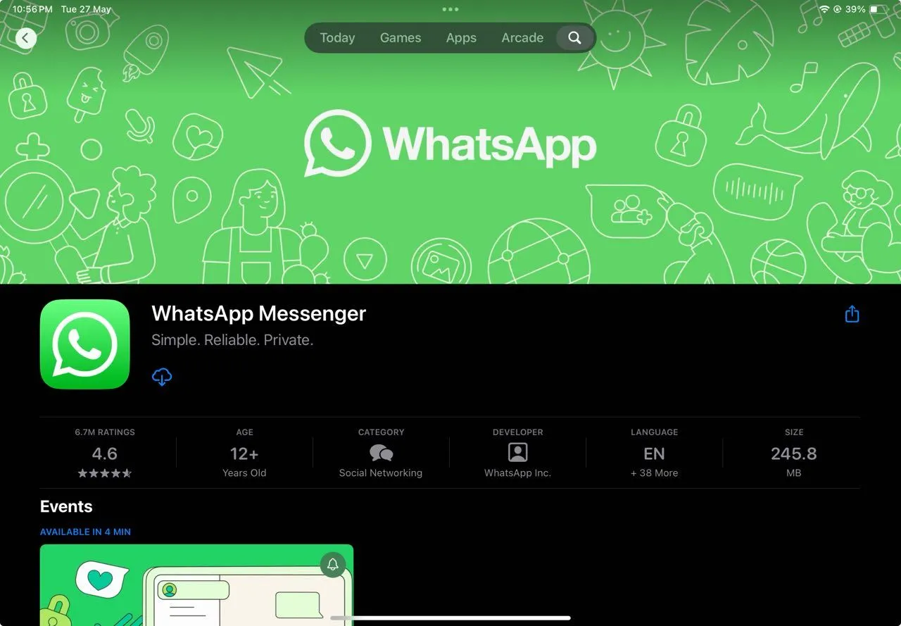 Giao diện ứng dụng WhatsApp trên App Store cho iPad