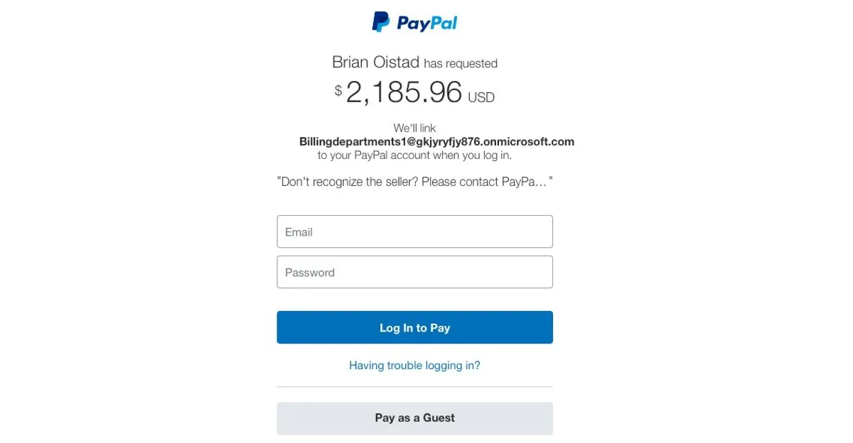 Giao diện yêu cầu liên kết tài khoản trong chiêu lừa đảo PayPal lợi dụng Microsoft 365