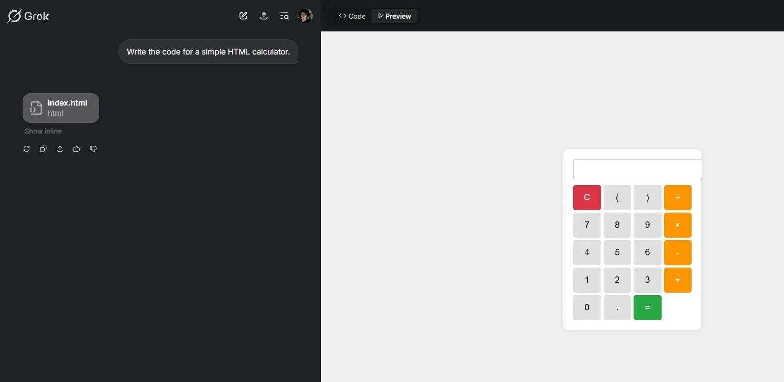 Grok AI xem trước mã code trong Grok Studio