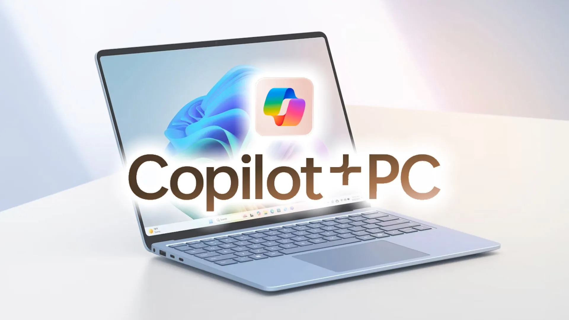 Hình ảnh laptop Microsoft Surface AI với logo và thương hiệu Copilot, minh họa sự tích hợp AI của Microsoft
