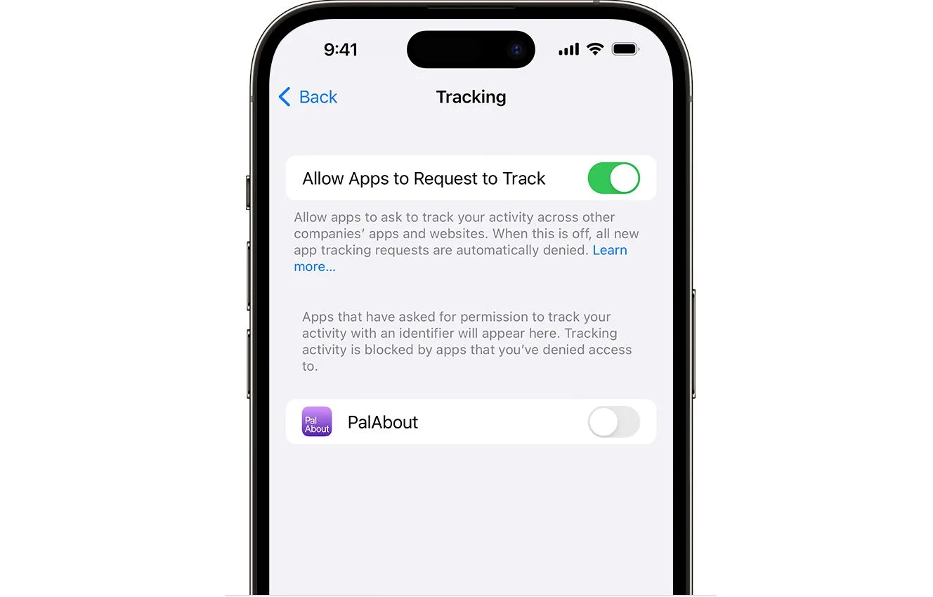 Hộp thoại xin phép theo dõi ứng dụng trên iPhone