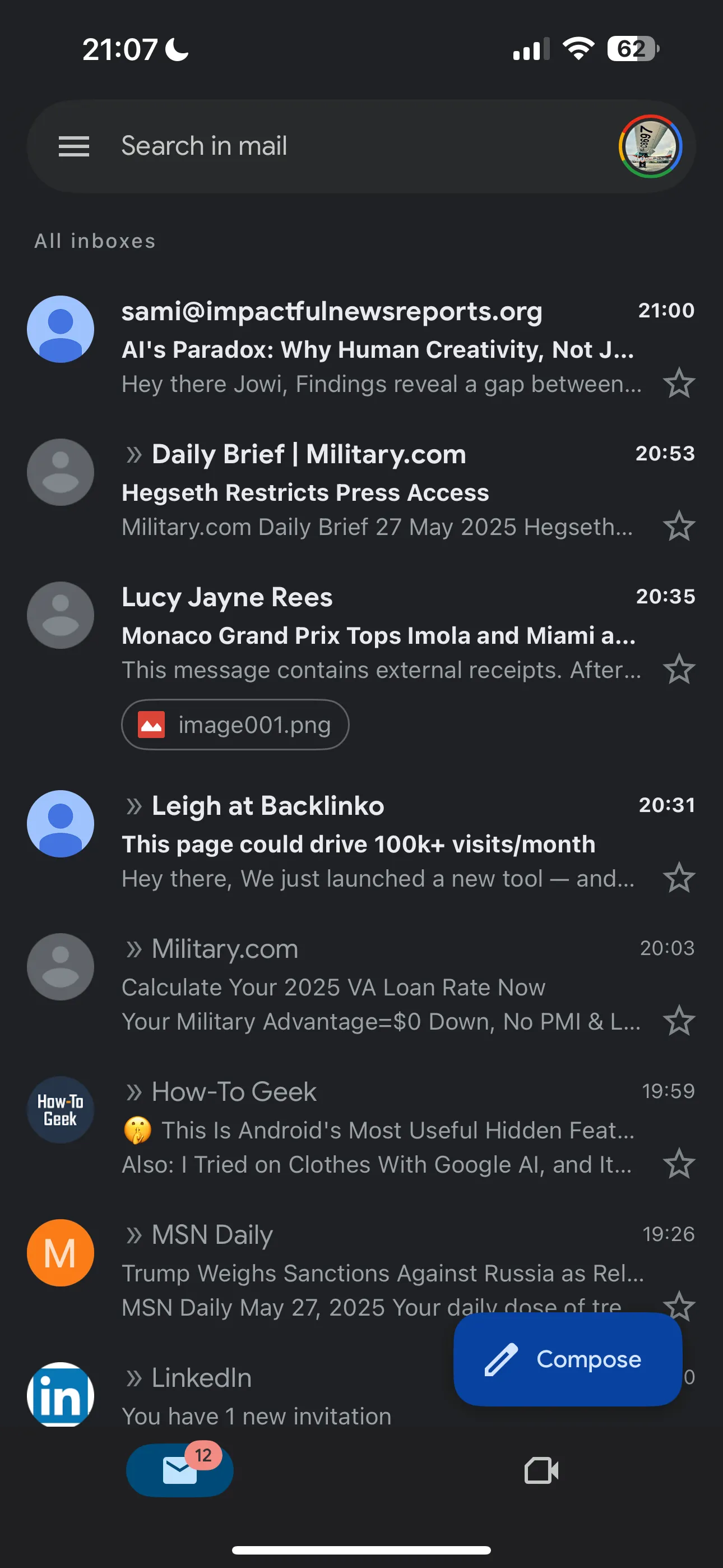 Hộp thư đến Gmail của tôi trên iPhone