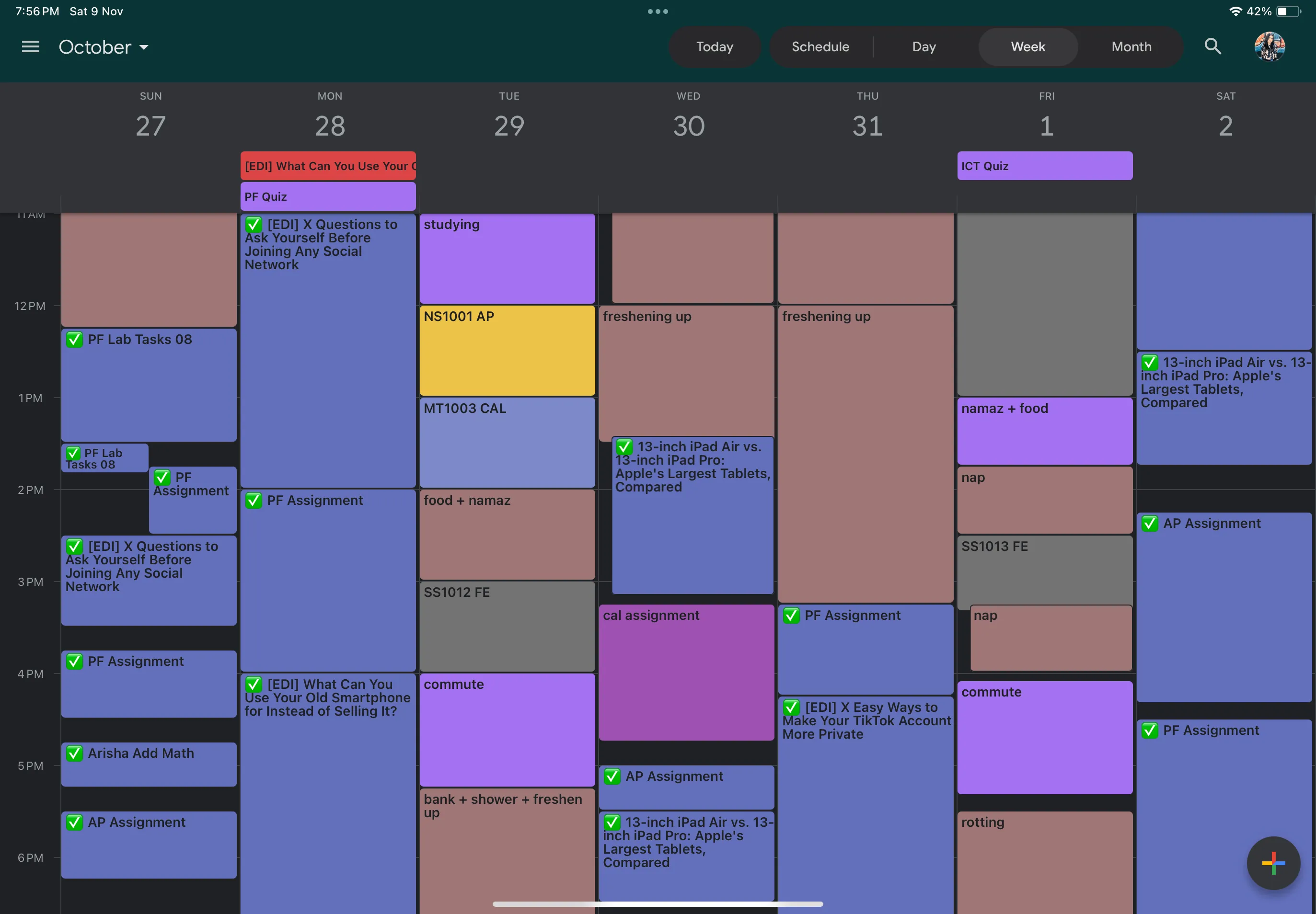 Kế hoạch tuần chi tiết trên Google Calendar giúp sinh viên quản lý thời gian