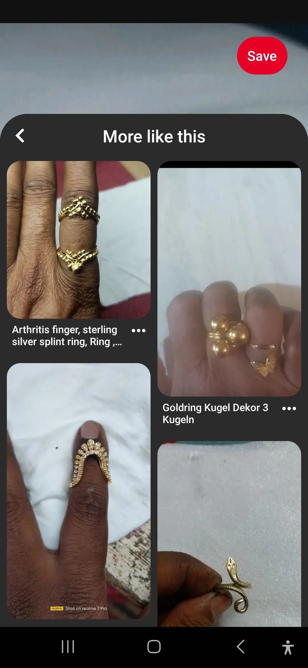Kết quả hiển thị từ tính năng tìm kiếm bằng hình ảnh trên Pinterest, cho thấy các gợi ý thiết kế và sản phẩm tương tự