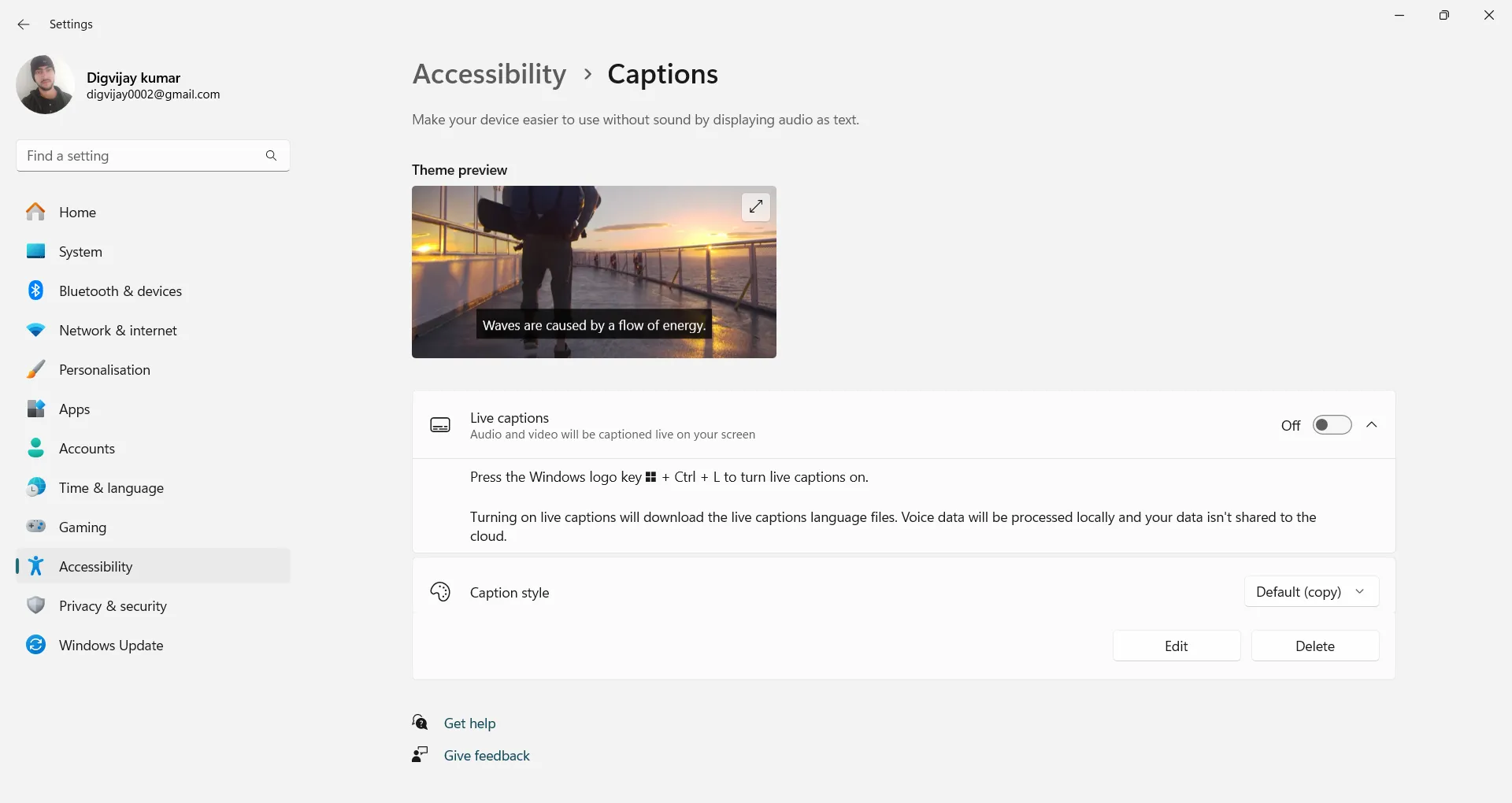 Kích hoạt tính năng Phụ đề trực tiếp Live Captions trong cài đặt Windows