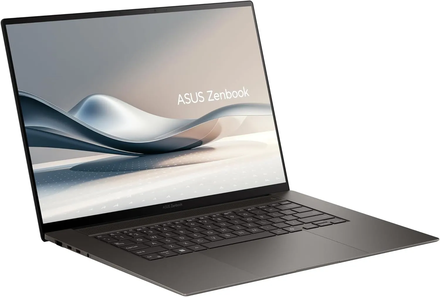 Laptop ASUS Zenbook S 16 OLED màu trắng sang trọng nhìn từ góc trên