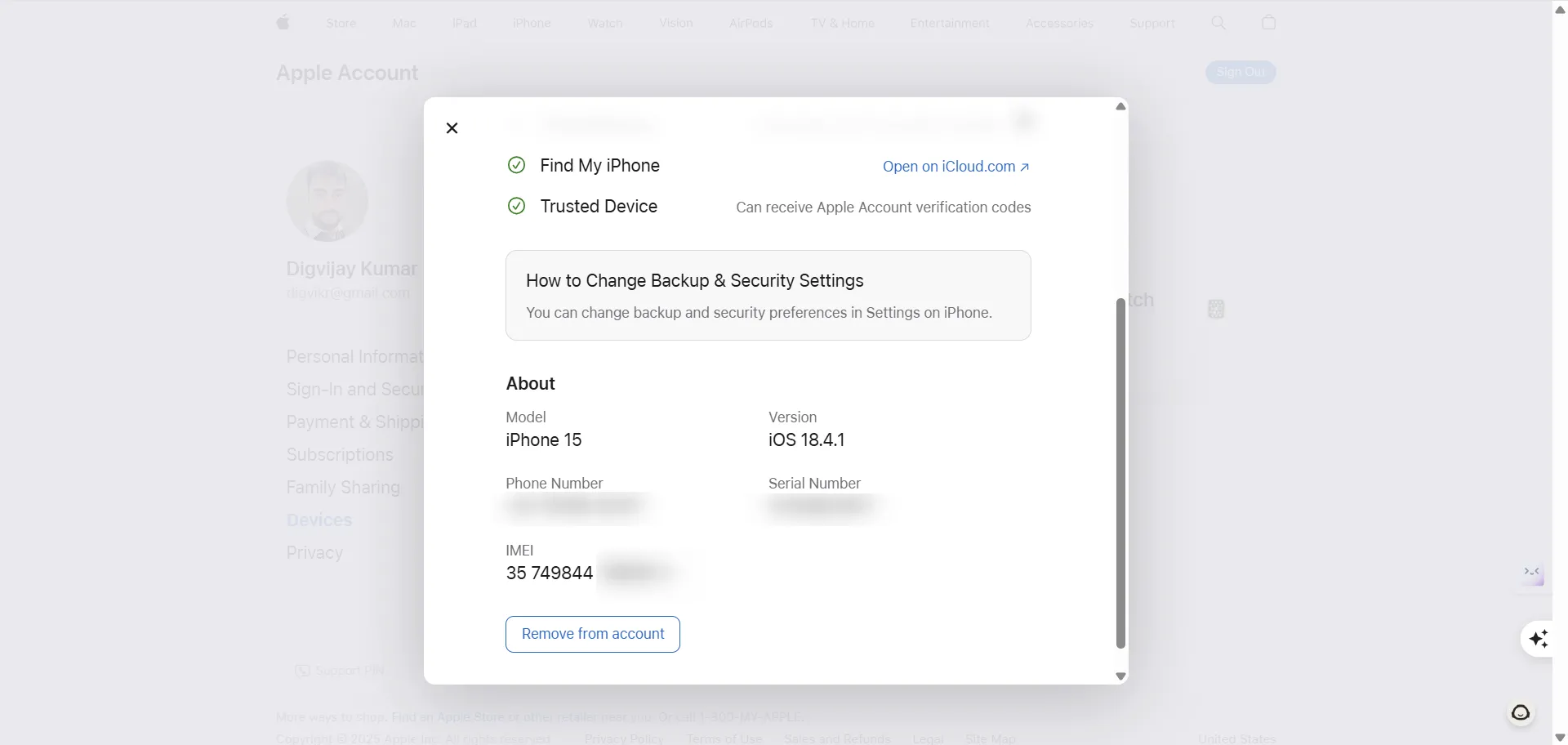 Lấy số IMEI từ tài khoản Apple ID