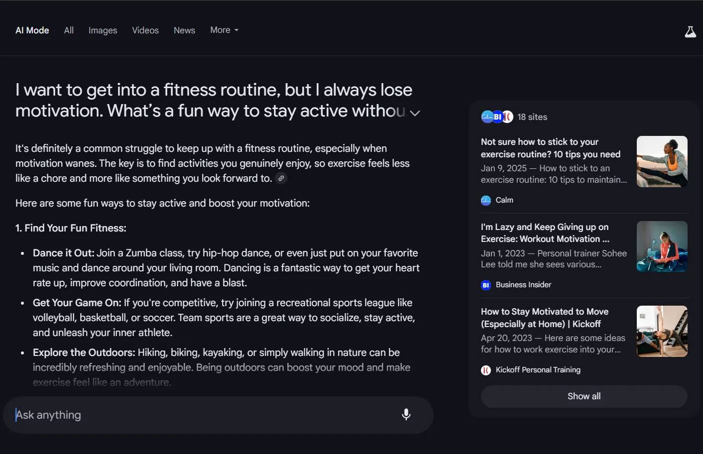 Lời khuyên cá nhân và khách quan từ Google AI Mode về các vấn đề chủ quan, đưa ra nhiều lựa chọn.