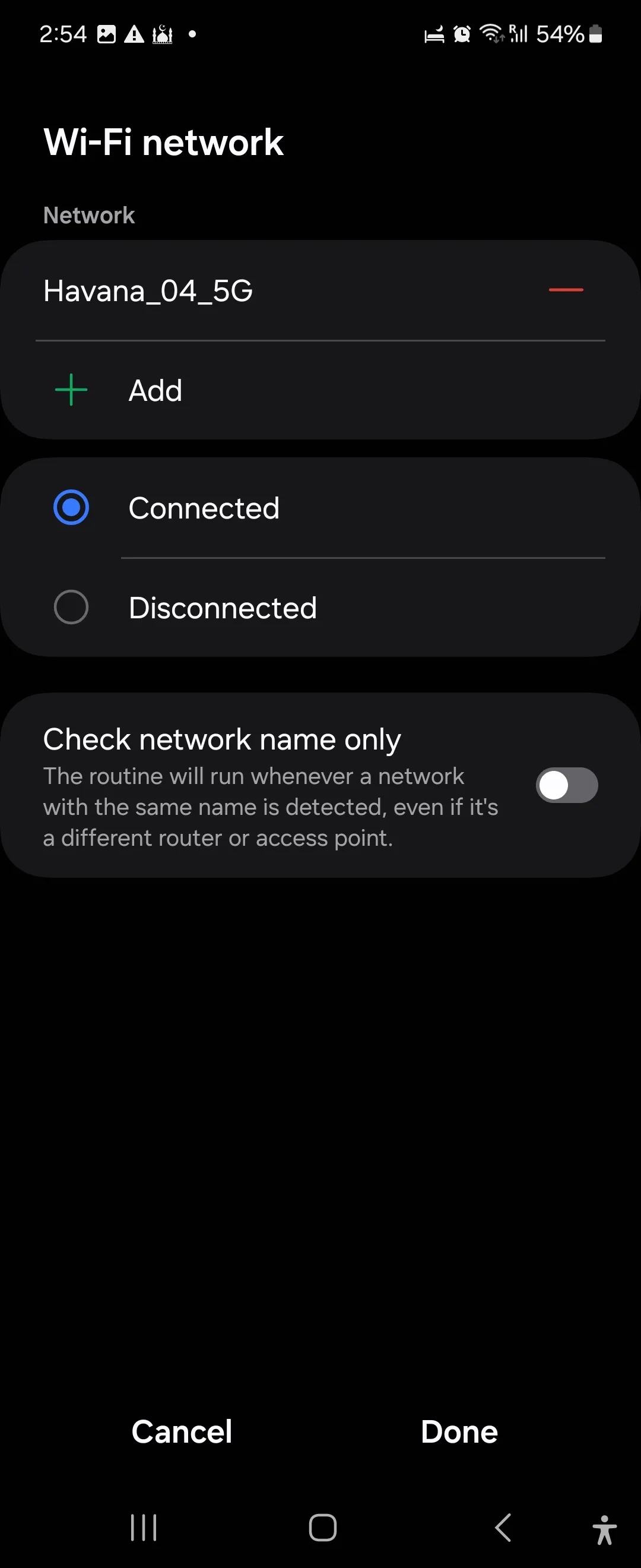 Lựa chọn mạng Wi-Fi để kích hoạt thói quen tự động đổi màn hình khóa