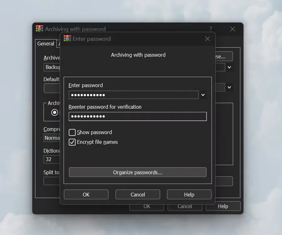 Mã hóa file nén RAR trước khi sao lưu dữ liệu