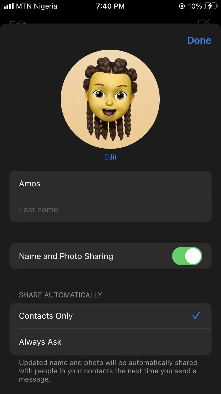 Màn hình chỉnh sửa chi tiết tin nhắn iMessage trên iPhone không Face ID