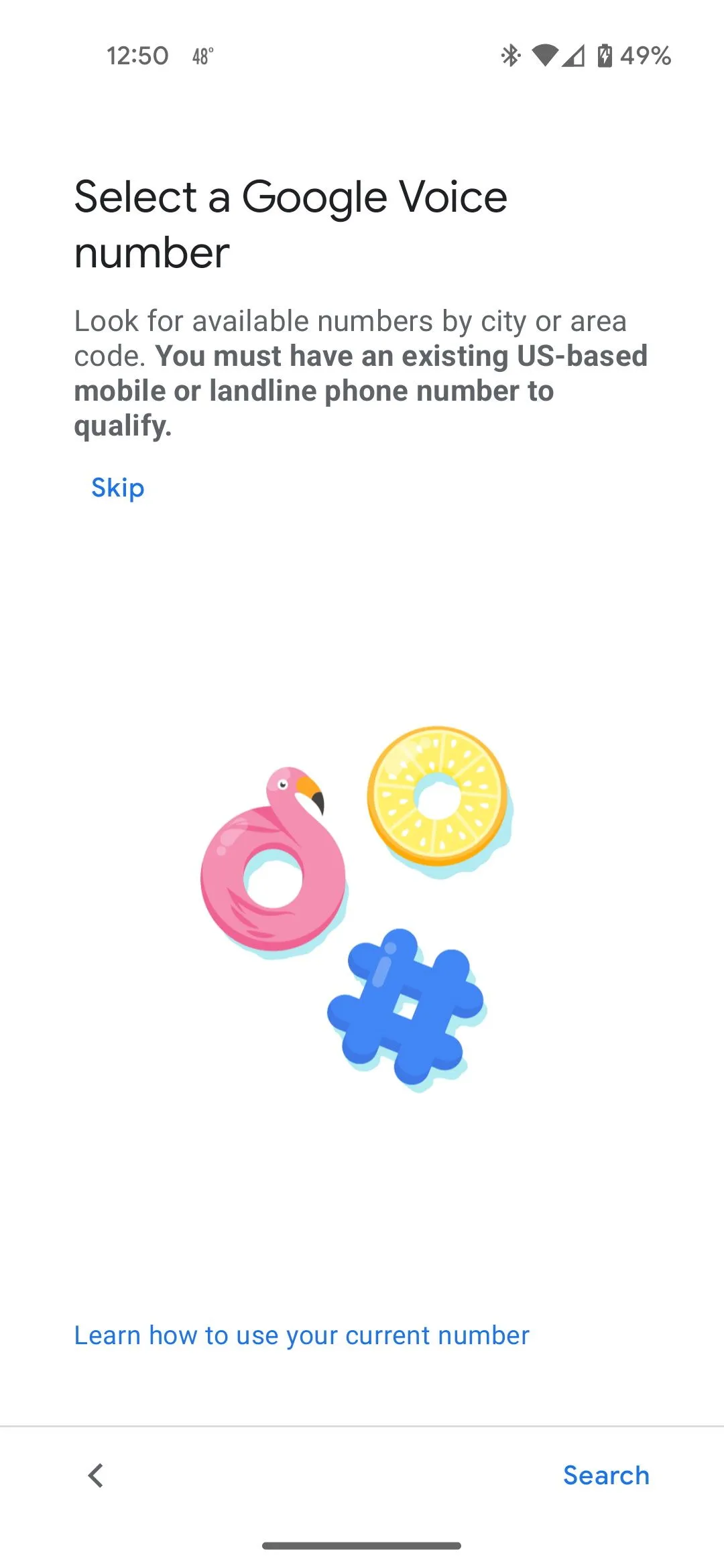 Màn hình chọn số điện thoại Google Voice để sử dụng dịch vụ