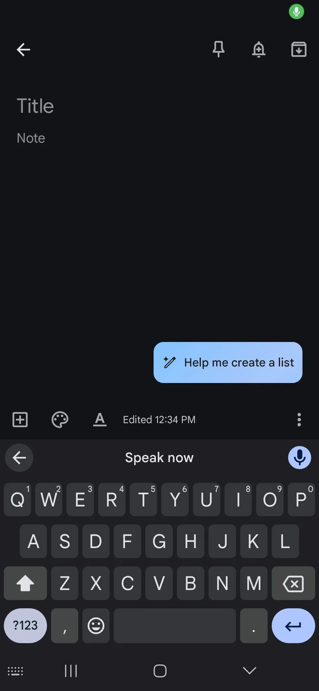 Màn hình gợi ý &quot;Nói ngay&quot; khi sử dụng tính năng Gõ giọng nói trên bàn phím Android.