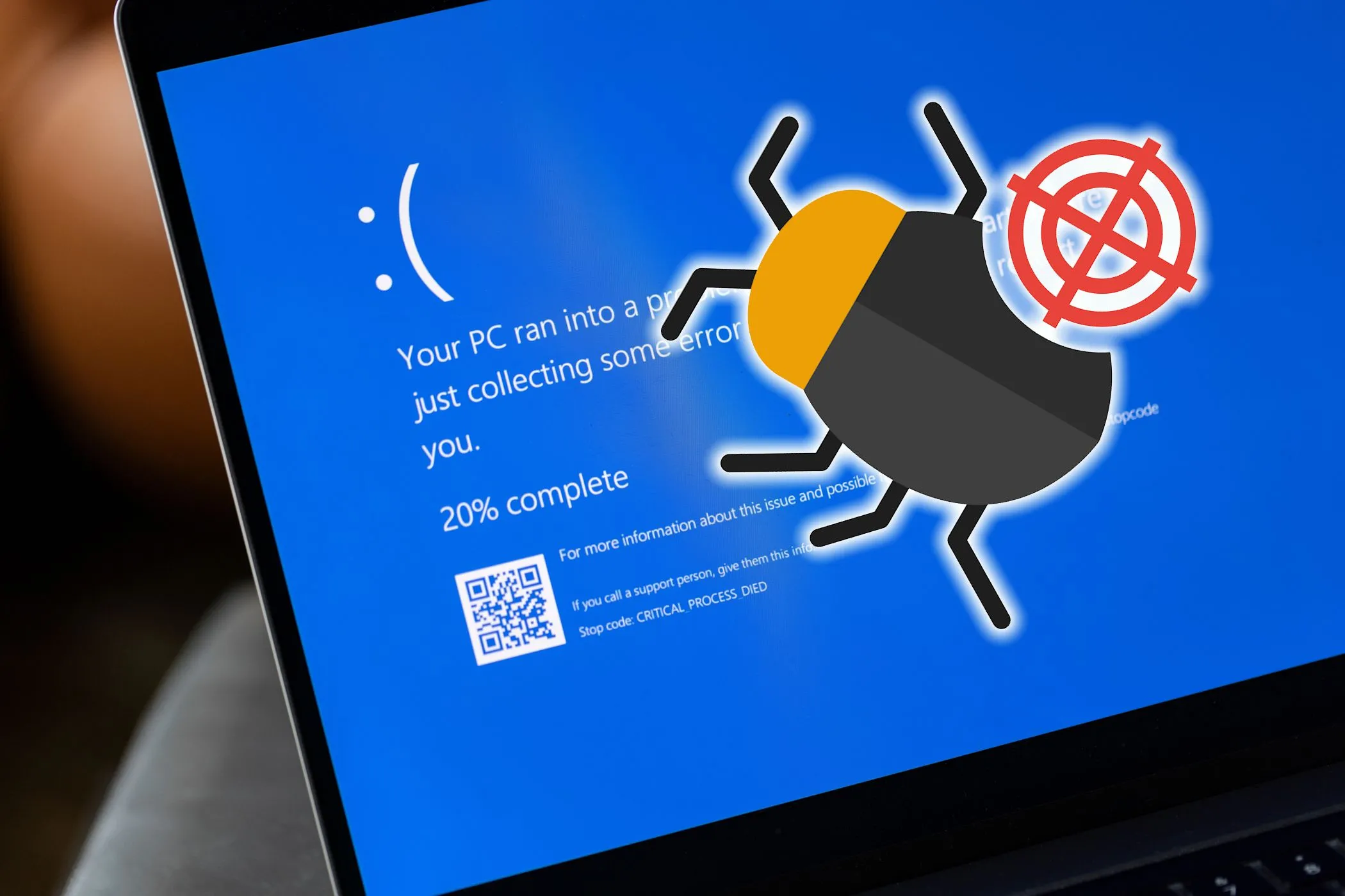 Màn hình lỗi Windows hiển thị ký hiệu lỗi, minh họa vấn đề hệ điều hành gặp lỗi ngẫu nhiên
