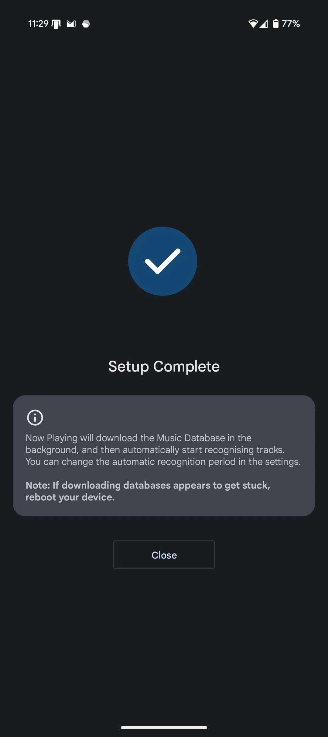 Màn hình thiết lập ban đầu của ứng dụng Ambient Music Mod, hiển thị các bước cấu hình cơ bản.