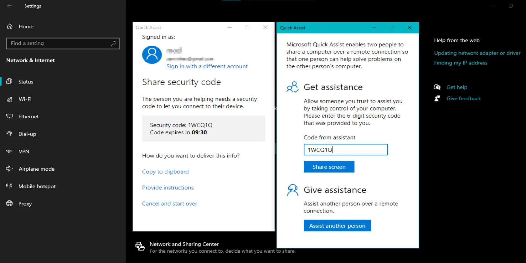 Màn hình ứng dụng Hỗ trợ Nhanh Quick Assist trên Windows 11