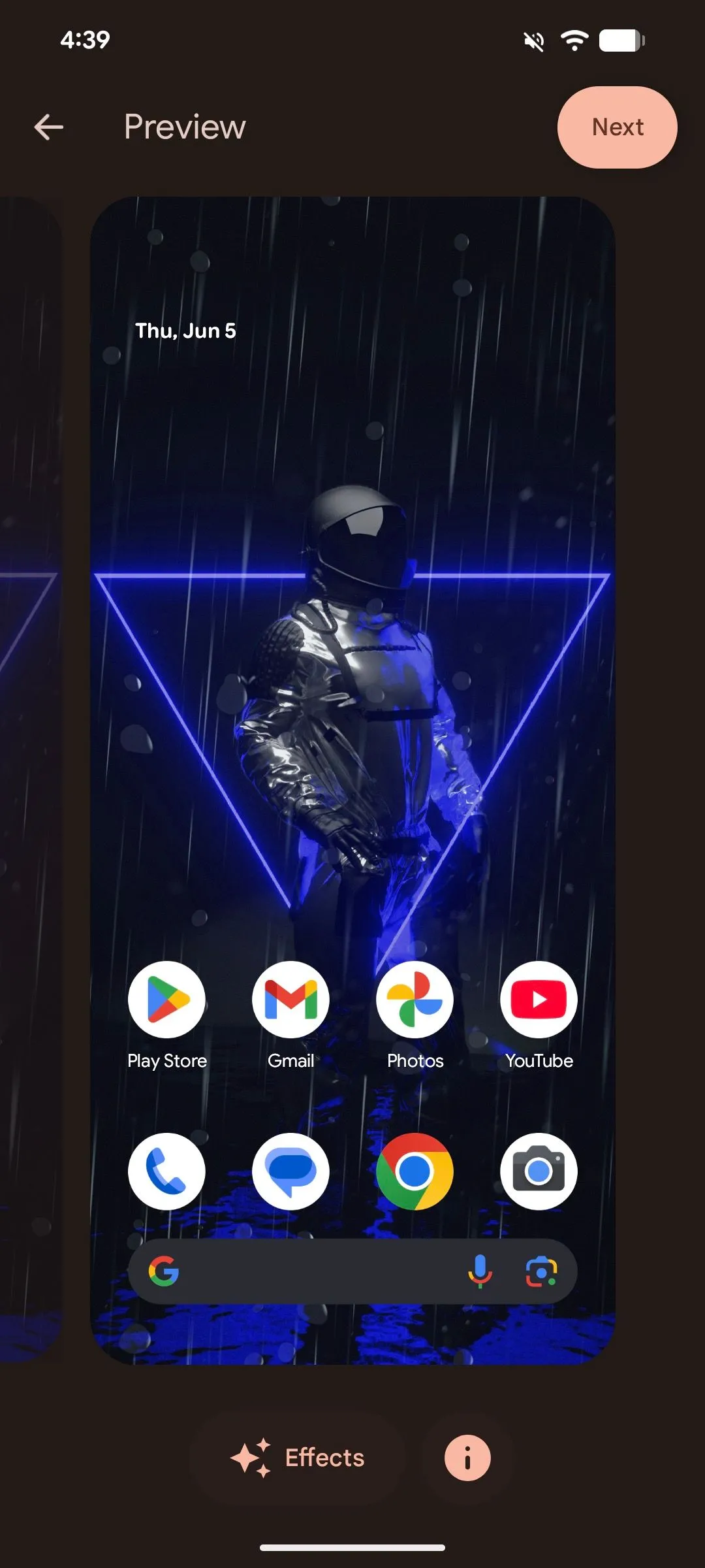 Màn hình xem trước hình nền cuối cùng sau khi áp dụng hiệu ứng trên Android 16.
