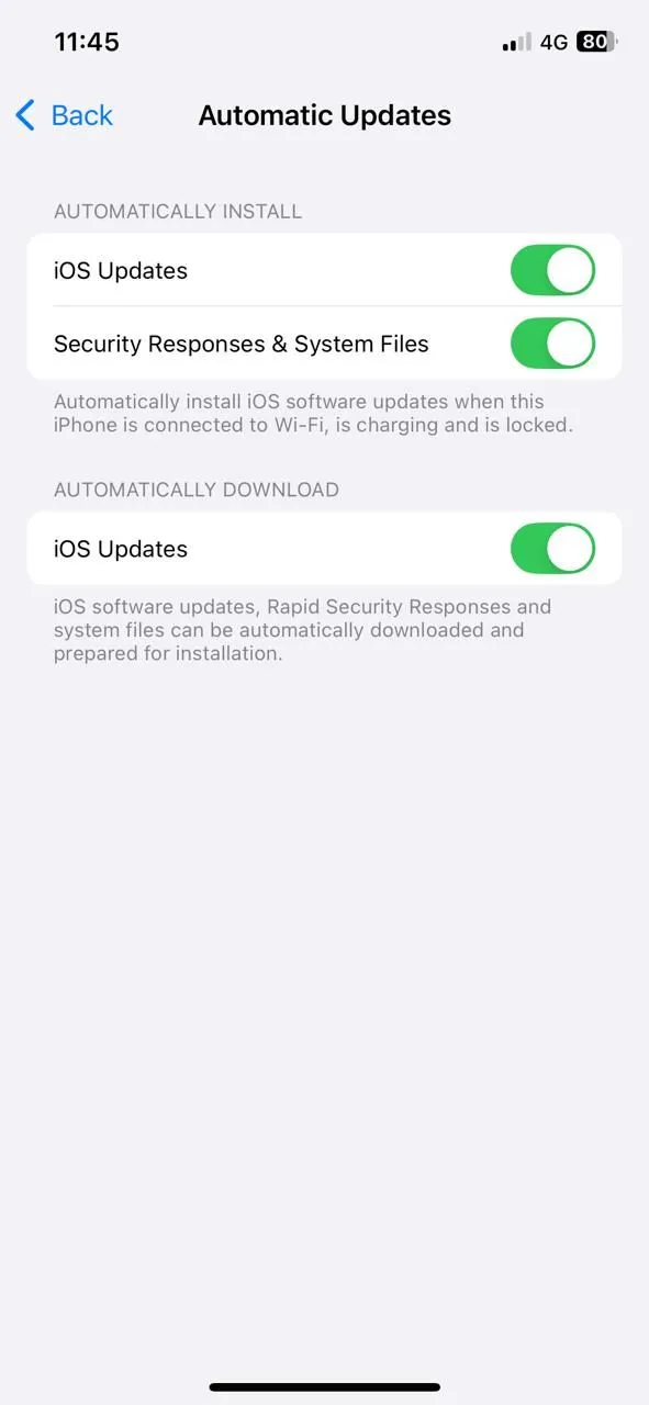 Menu cài đặt cập nhật phần mềm trên iPhone