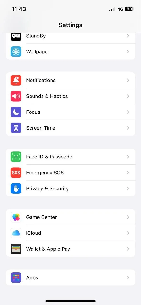Menu cài đặt quyền riêng tư của ứng dụng Cài đặt trên iPhone