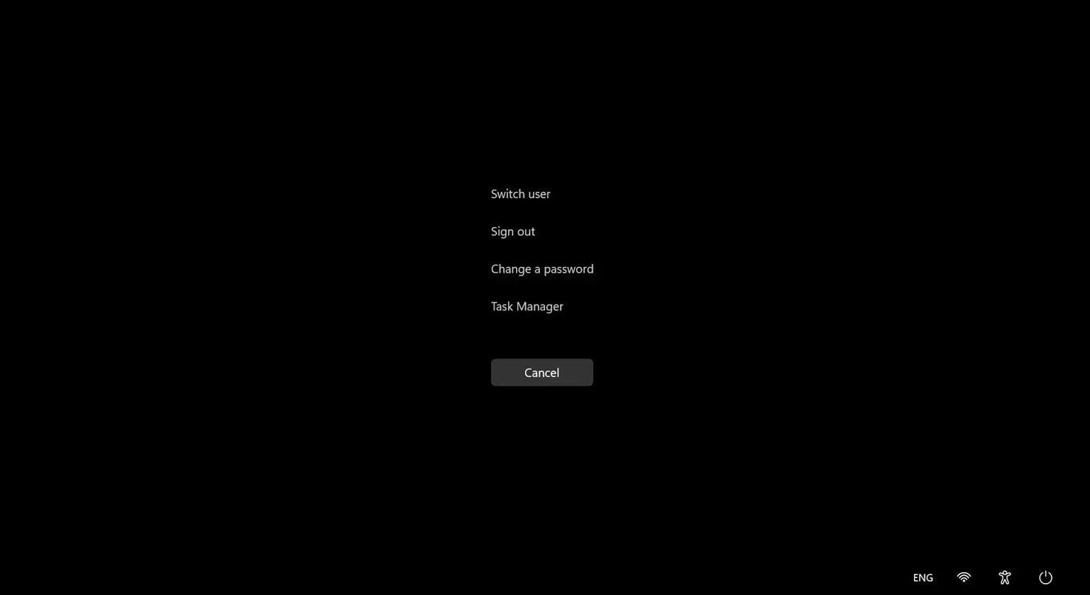 Menu Ctrl Alt Del trong Windows 11 với các tùy chọn hệ thống
