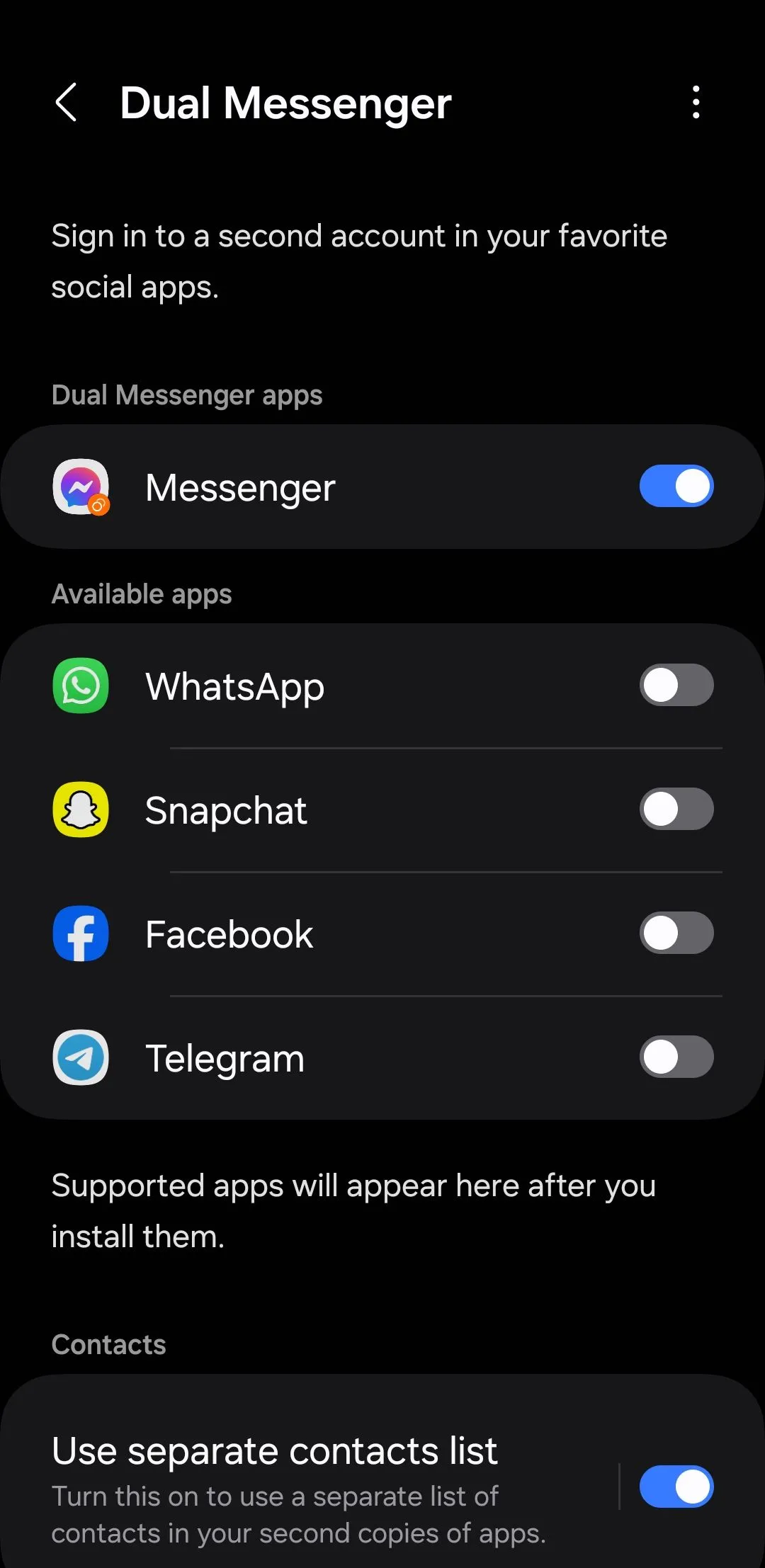 Menu Dual Messenger trên điện thoại Samsung