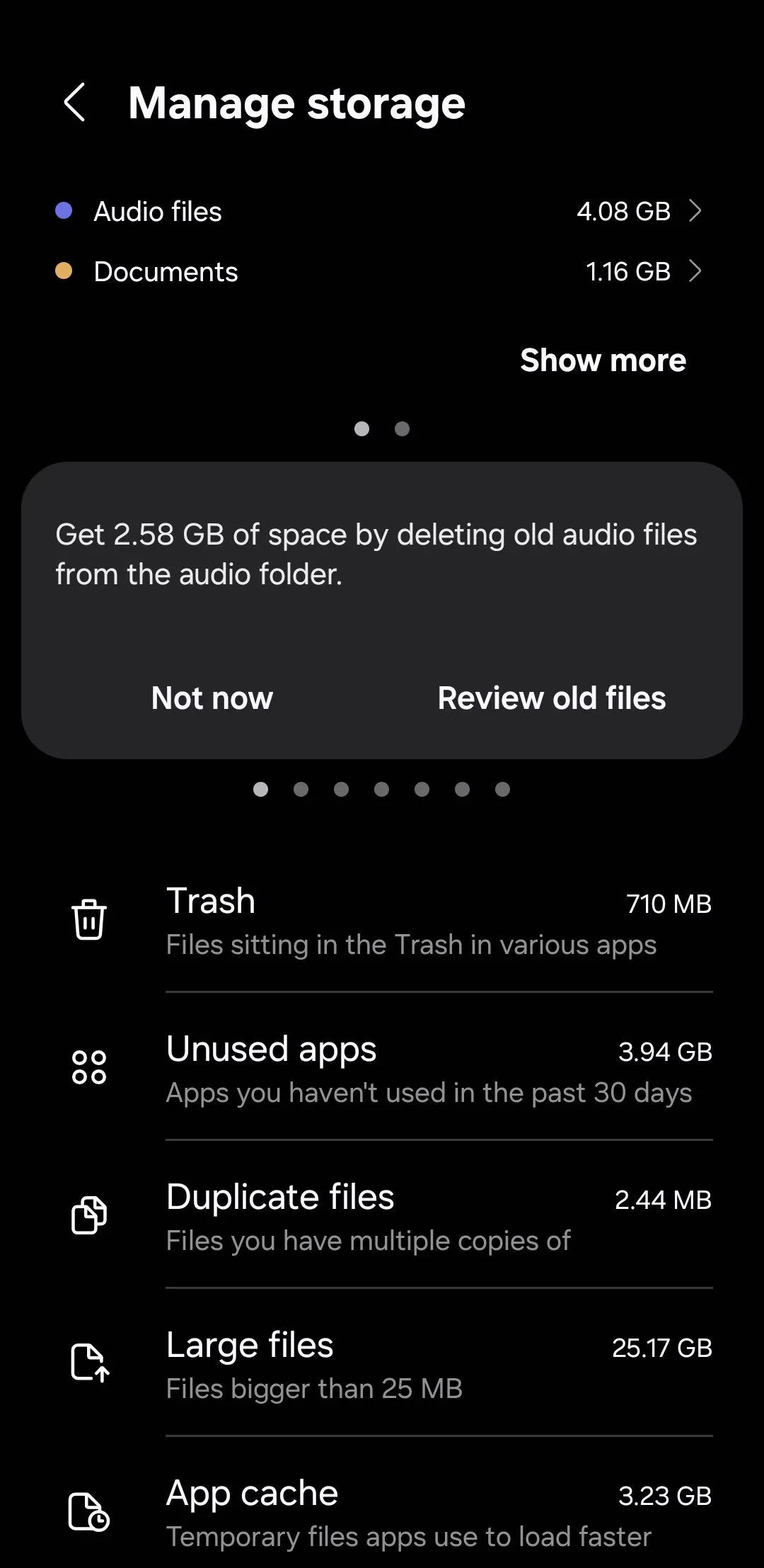 Menu quản lý bộ nhớ và bộ nhớ đệm ứng dụng trong tính năng Chăm sóc thiết bị của Samsung
