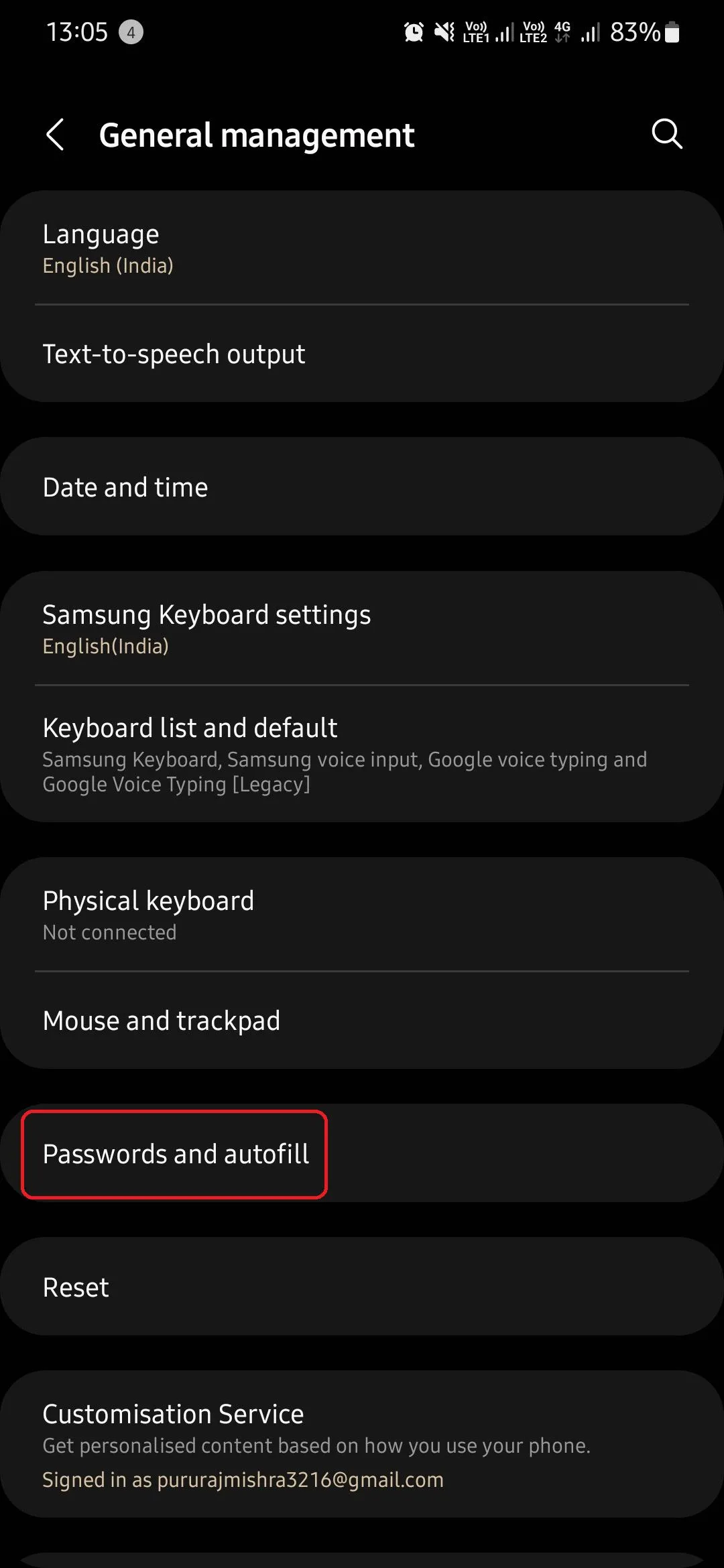 Menu quản lý chung và tùy chọn mật khẩu tự động điền trên Samsung