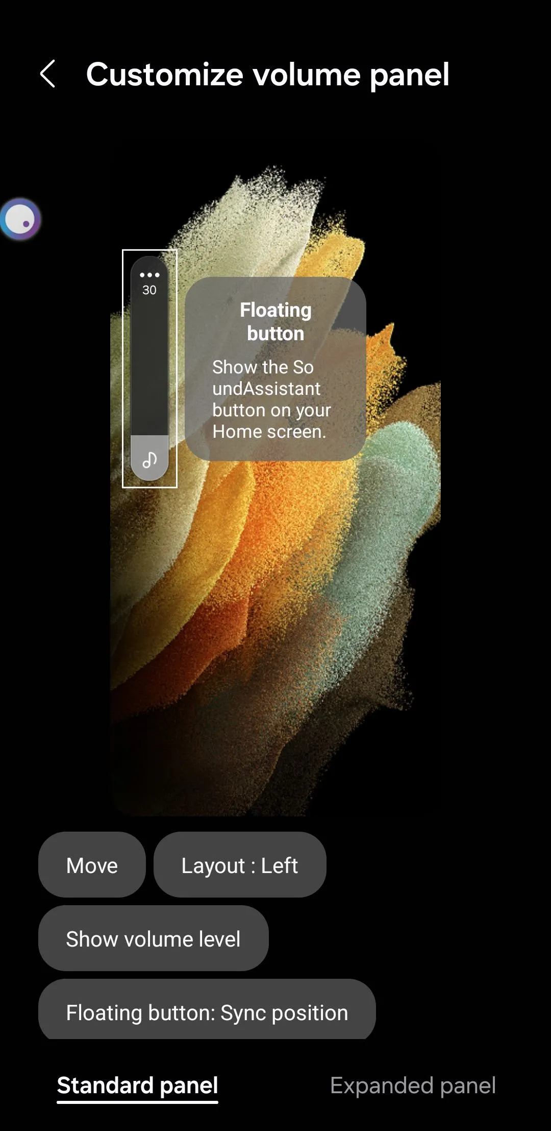 Menu tùy chỉnh bảng điều khiển âm lượng với Sound Assistant trên Samsung Galaxy