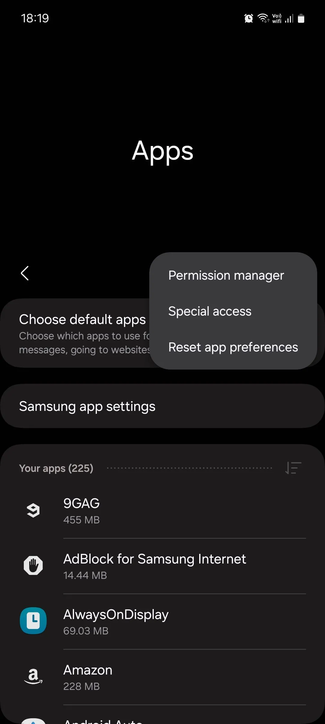 Menu Ứng dụng trong cài đặt Samsung Galaxy One UI