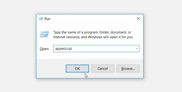 Mở công cụ Chương trình và Tính năng Windows bằng hộp thoại Run với lệnh appwiz.cpl