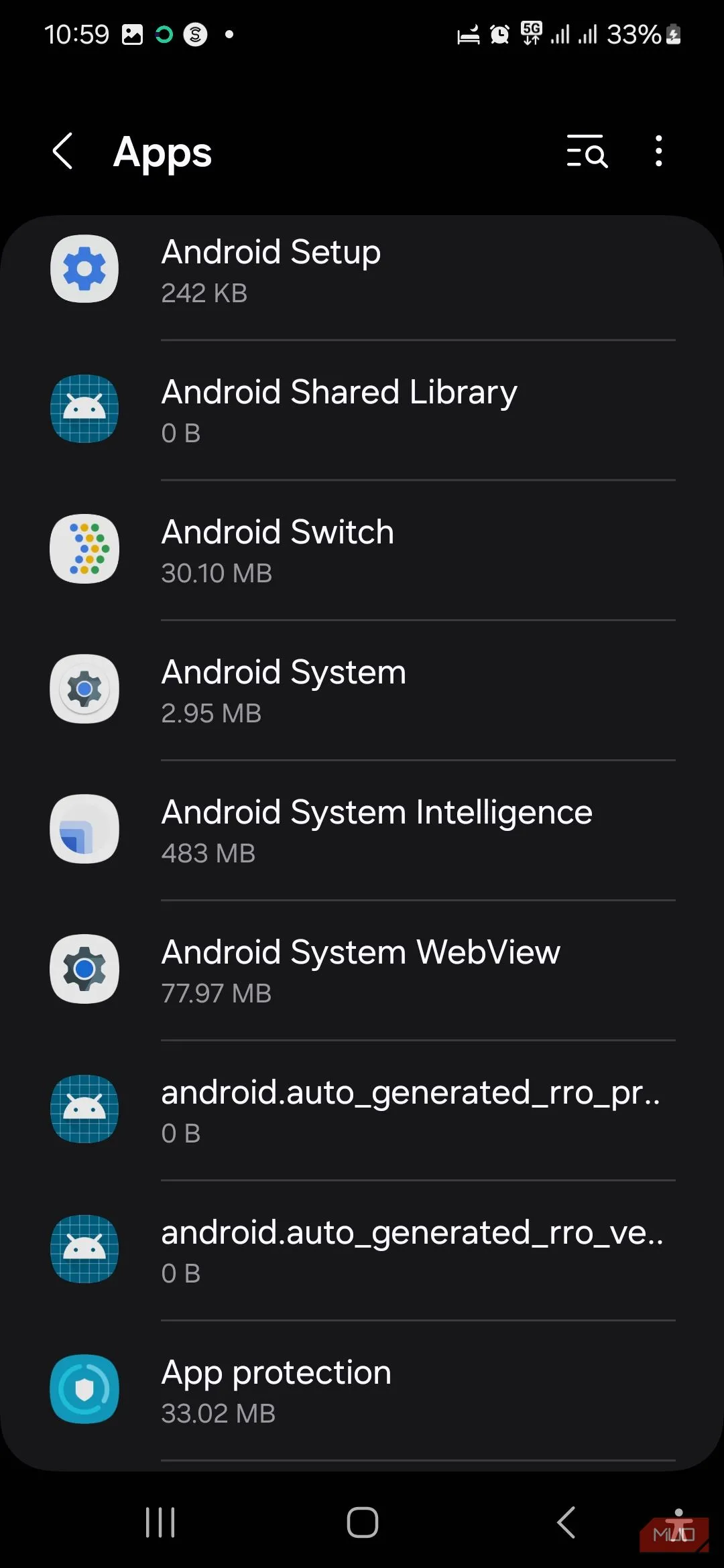 Mục Hệ thống Android (Android System) trong danh sách Ứng dụng, với tùy chọn Buộc dừng (Force Stop) để xử lý lỗi phát hiện độ ẩm