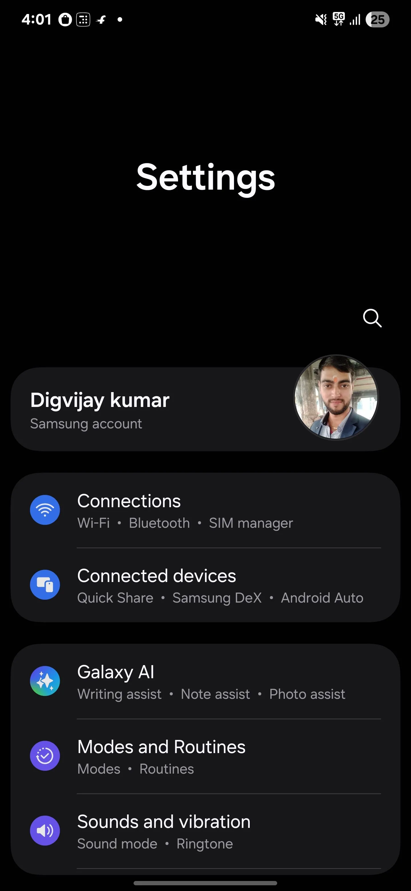 Mục Kết nối trong cài đặt điện thoại Samsung