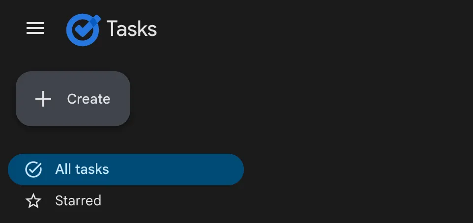 Nút &quot;Tạo mới&quot; màu xanh lá cây để thêm nhiệm vụ trong Google Tasks