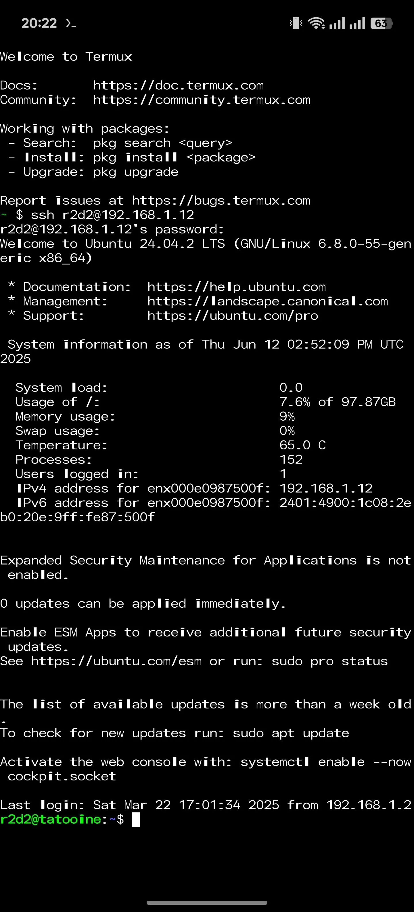 Quản lý máy chủ gia đình thông qua ứng dụng Termux trên điện thoại Android