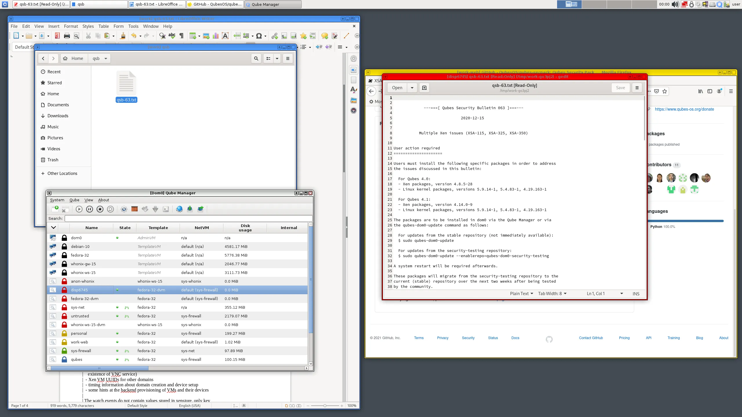 Qubes OS minh họa cách cô lập ứng dụng và dịch vụ trong các máy ảo riêng biệt để tăng cường bảo mật.