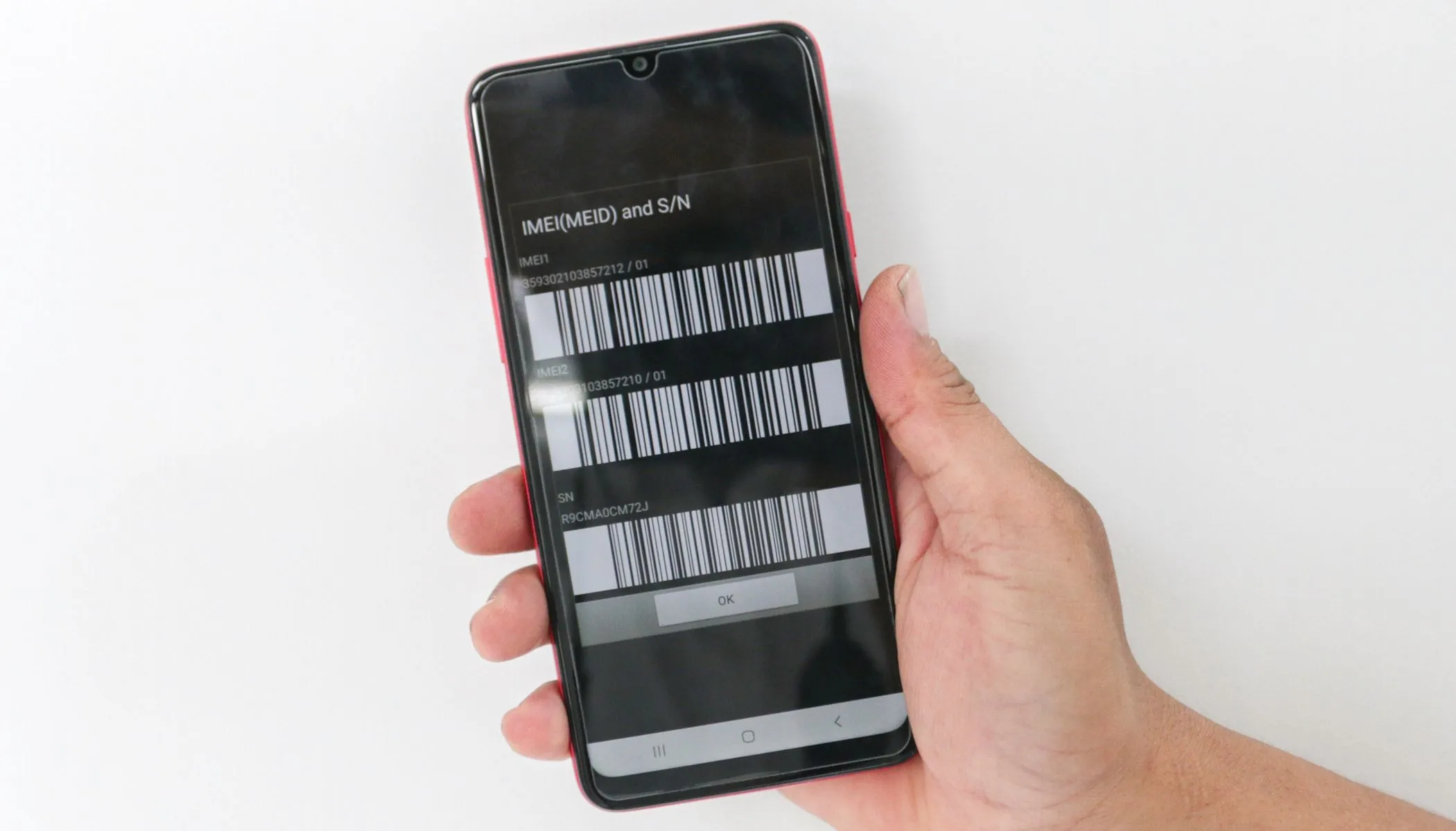 Số IMEI hiển thị trên màn hình điện thoại Android, mã định danh duy nhất của thiết bị để theo dõi