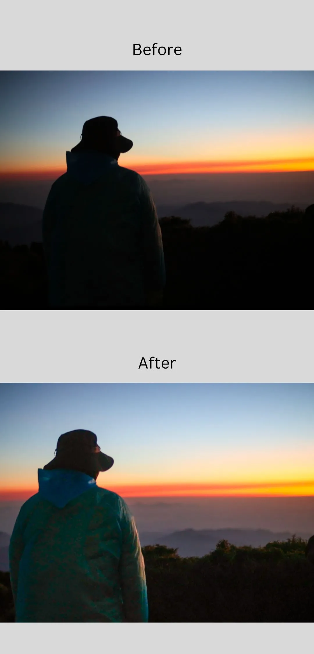 So sánh ảnh trước và sau khi chỉnh sửa bằng Adobe Lightroom Mobile, minh họa khả năng cải thiện chất lượng hình ảnh.
