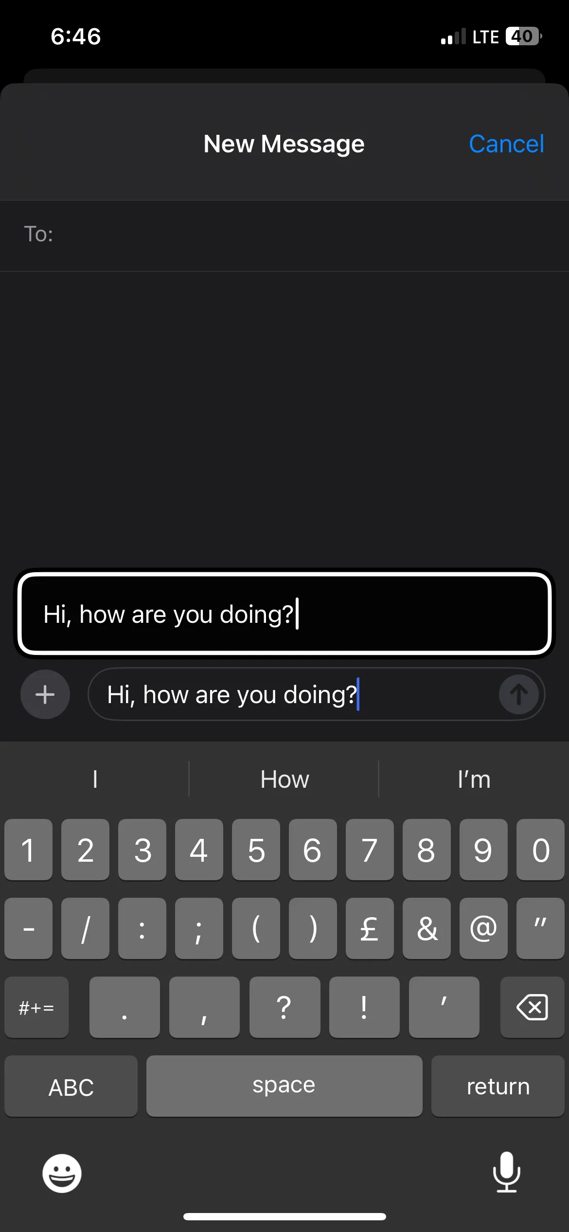 Sử dụng tính năng Gõ nổi (Hover Typing) trên iPhone, hiển thị bản xem trước văn bản lớn hơn.
