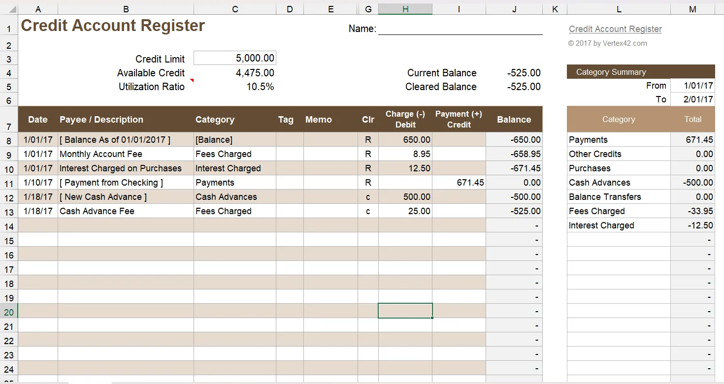 template sổ đăng ký tài khoản tín dụng excel
