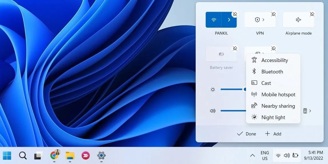 Thao tác thêm tùy chọn Bluetooth vào Bảng Cài đặt Nhanh (Quick Settings) trên Windows 11